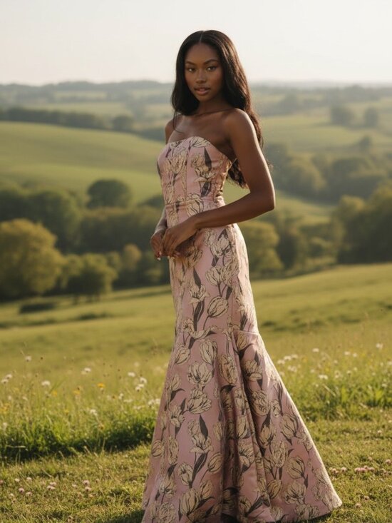 Lulus Dresses & Skirts - Lulus Gowning Around Mauve Floral Jacquard Strapless Maxi Dress NWT